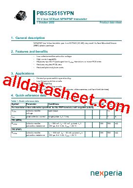 PBSS2515YPN Datasheet PDF Nexperia B V All Rights Reserved