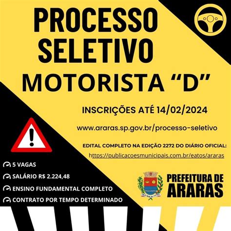 Município de Araras Inscrições para motoristas em regime temporário