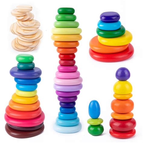 Buy Stacking Rocks Wooden Set Multicolored Stones Balancing Blocks