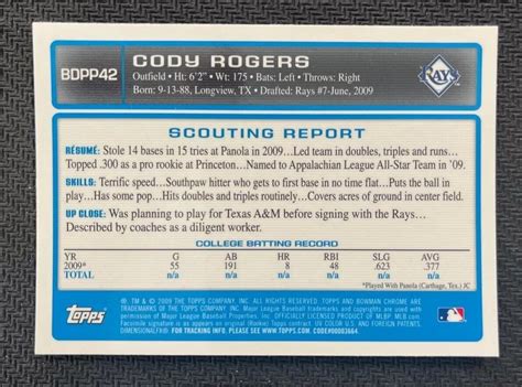 2009 Bowman Draft Picks Prospects BDPP42 Cody Rogers Prospects