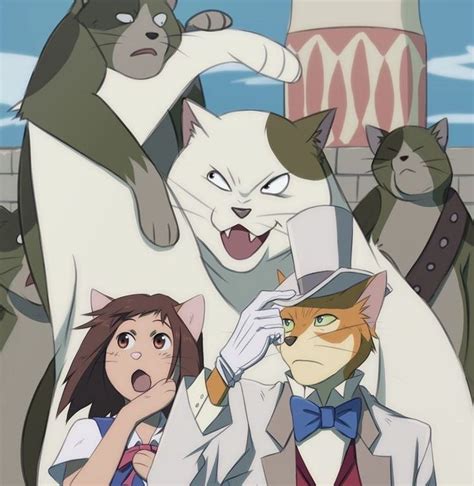 An Animated Image Of People And Cats In Front Of A Cat Tower With The