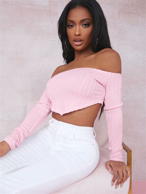 Shein Sxy Off Shoulder Textured Crop Tee Shein Usa