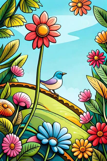 Premium Ai Image Colorful Birds Illustration With Flower Background