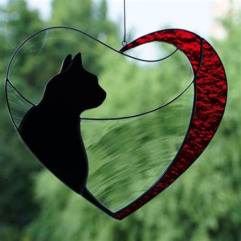 Black Cat On The Moon Art Stained Glass Window Hanging Etsy