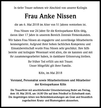 Traueranzeigen Von Anke Nissen Wirtrauern