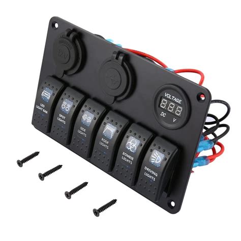 6 Gang Waterproof RV Car Marine Boat Circuit Breaker LED Rocker Switch