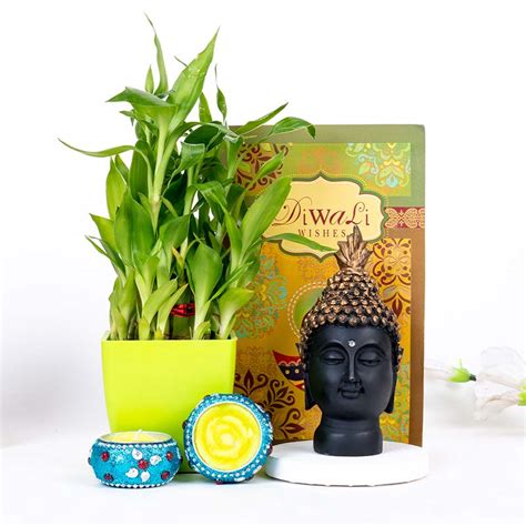 Send Beautiful Buddha Idol With Lucky Bamboo Corporate Diwali Gift