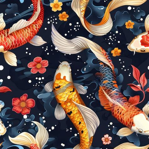 Seamless Pattern Koi Fish Vector Illustration Premium Ai Generated Image