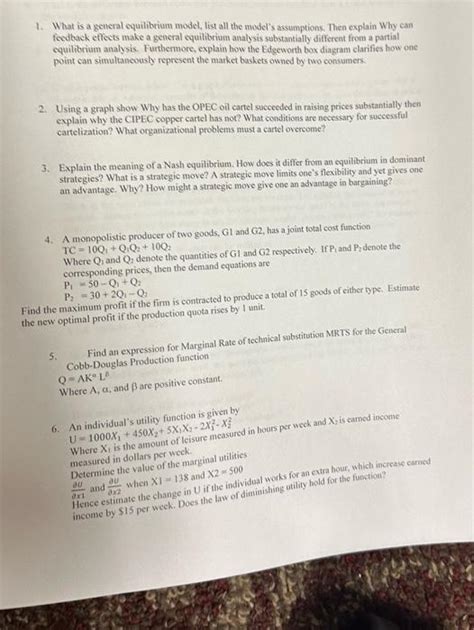 1. What is a general equilibrium model, list all the | Chegg.com