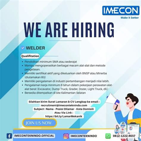 Lowongan Kerja Welder Di Pt Imecon Teknindo Februari Tambnas