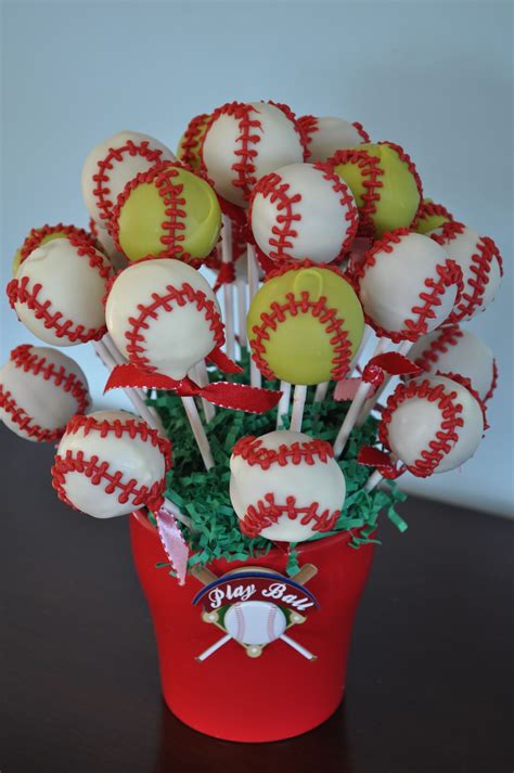 Baseball Theme Birthday Cake Pop Bouquet Complete With Softballs For