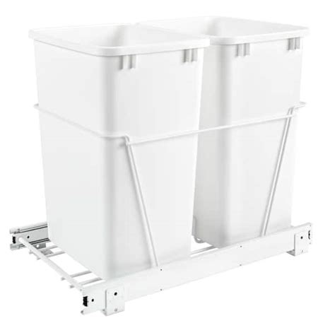 Rev A Shelf White Double Pull Out 35 Qt Trash Can For Kitchen Rv 18pb