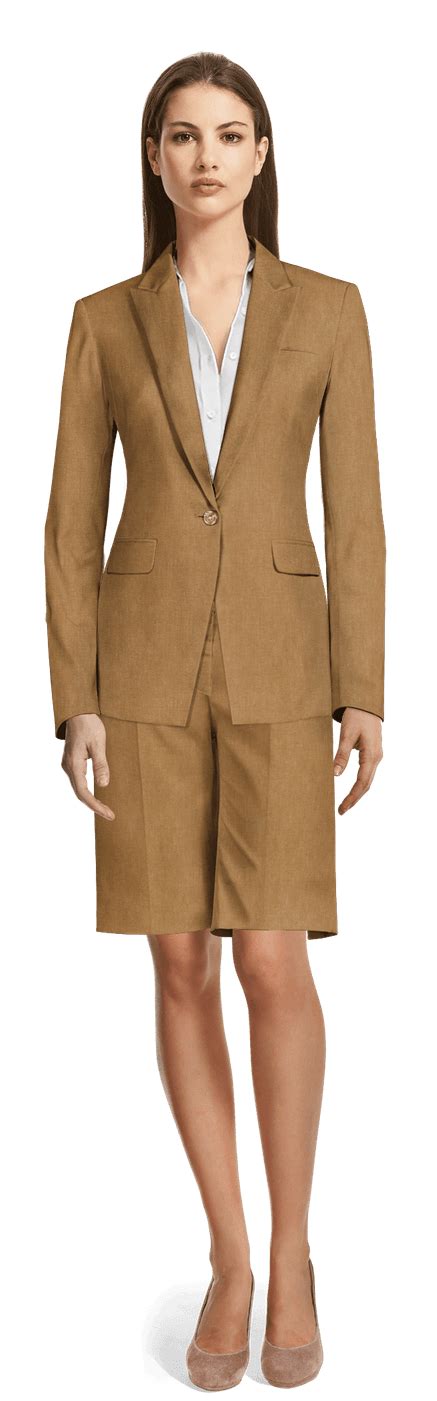 Camel Herringbone Linen Bermuda Suit Sumissura