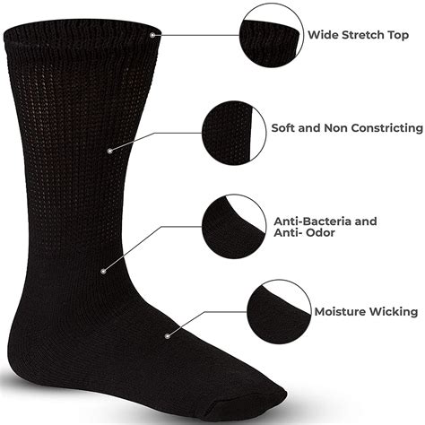 Creswell 6 Pairs Of Mens Black Diabetic Crew Socks 13 15 King Size