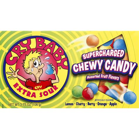 cry baby chewy candy supercharged extra sour assorted fruit flavors