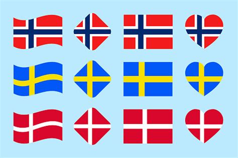 The Skandinavian Countries Flags Set Vector Denmark Norway Sweden ...