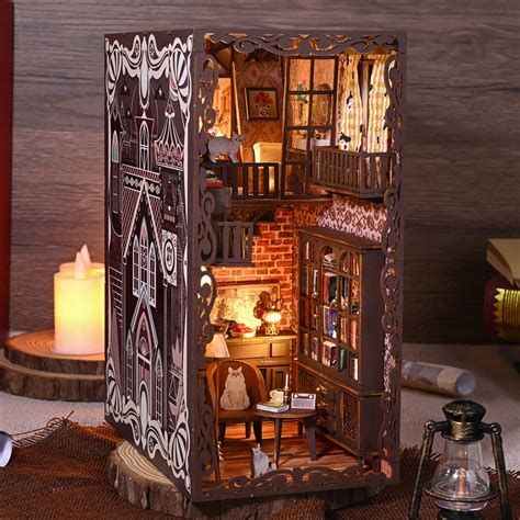 DIY Christmas Book Nook Kit W LED Light Furniture 3D Wooden Puzzle