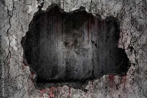 Bloody Background Scary On Damaged Grungy Crack And Broken Concrete