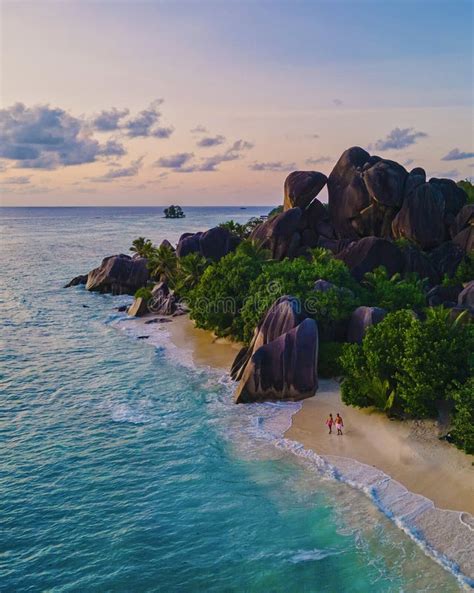 Anse Source D Argent Beach La Digue Island Seyshelles Drone Aerial