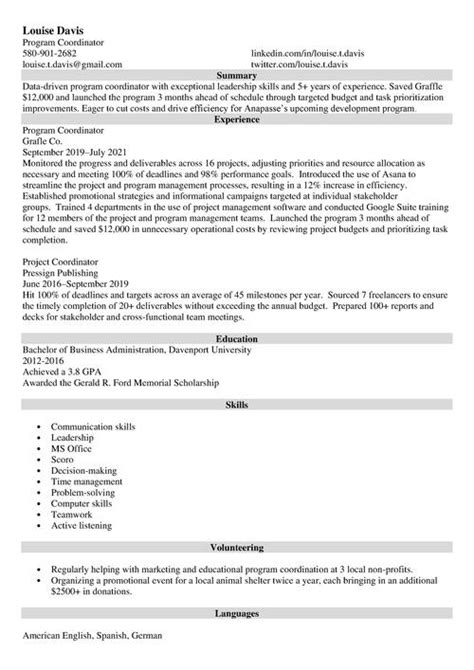 Program Coordinator Resume Sample Guide Objective