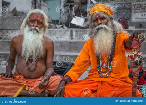 Indian Sadhus In Close Up View At Varanasi India Editorial Photo