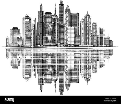 Modern City Skyline Silhouette Vector Architecture And Buildings Hand