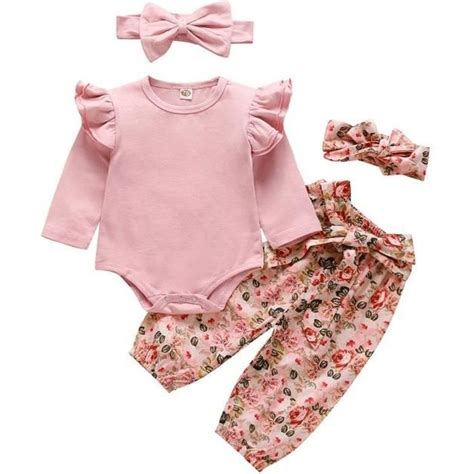 AmzBarley Nouveau né Bébé Tenues Fille vêtements Ensembles Manches