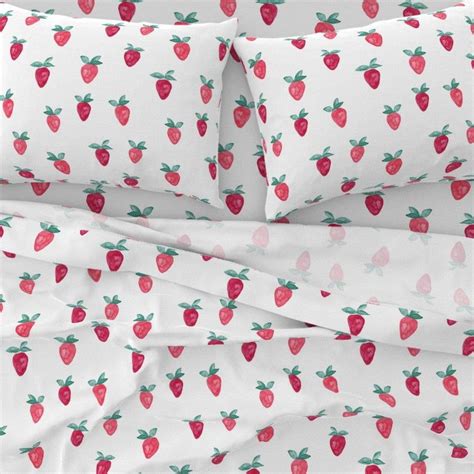 Strawberry Sheets Watercolor Strawberries By Etsy Sheets Sheet