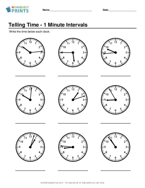 Printable Telling Time 1 Minute Intervals Worksheet Worksheetprints