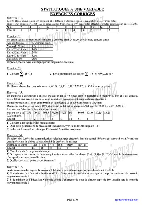 Solution Exercices Avec Corrige S Statistique Descriptive S