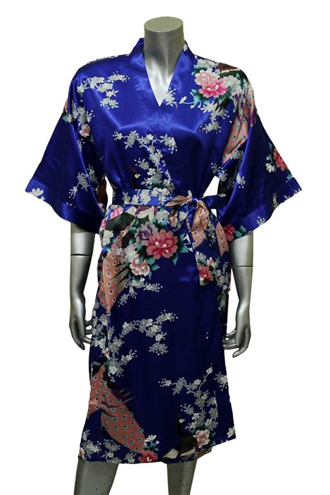 Peacock Silk Satin Kimono Robe Blue Kimono Robes