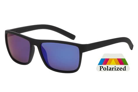 Men's Sporty Polarized Sunglasses - Black Frame / Blue Mirror Lens ...