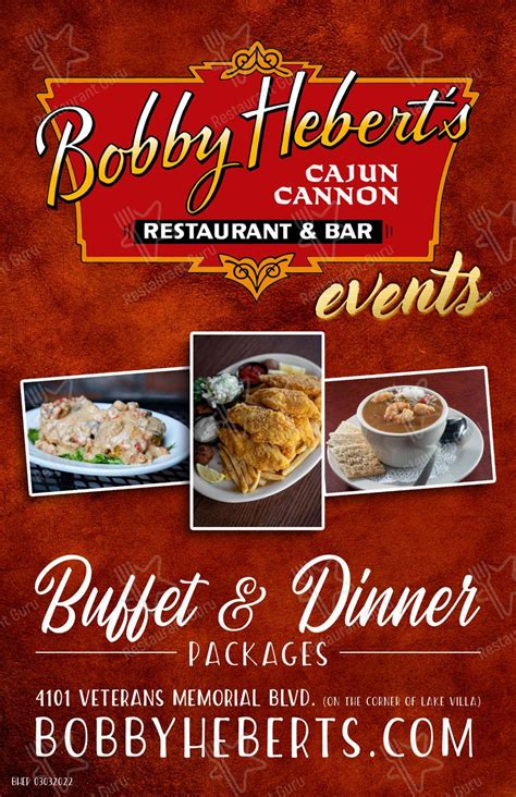 Menu at Bobby Hebert's Cajun Cannon restaurant, Metairie, Veterans ...