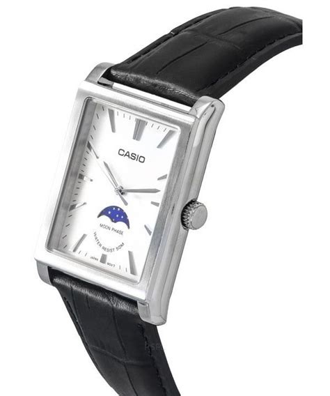 Casio Standard Analog Leather Strap Moon Phase Silver Dial Quartz Mtp