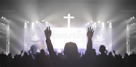 Church Worship Concept Christians Raising Their Hands In Praise And