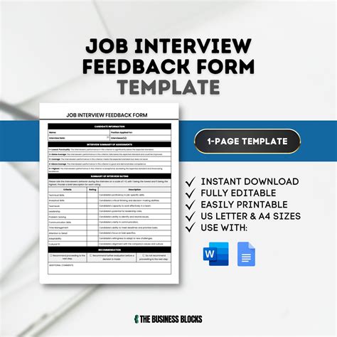 Job Interview Feedback Form Template Human Resources Interview Evaluation Form Template