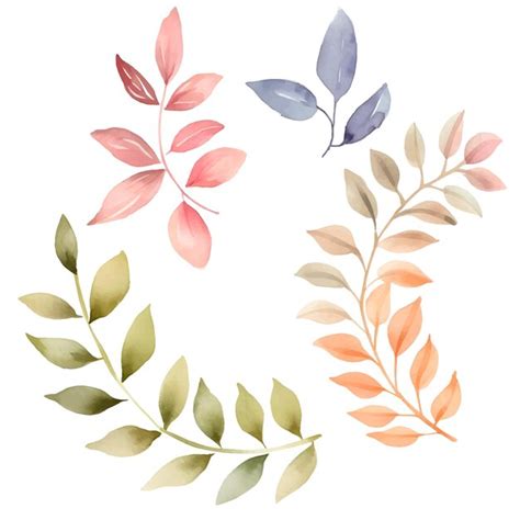 Clipart De Folhas De Flores Em Aquarela Vetor Premium