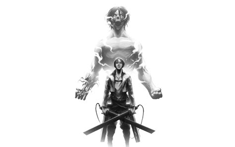 Download Eren Yeager Titan Black And White Wallpaper | Wallpapers.com