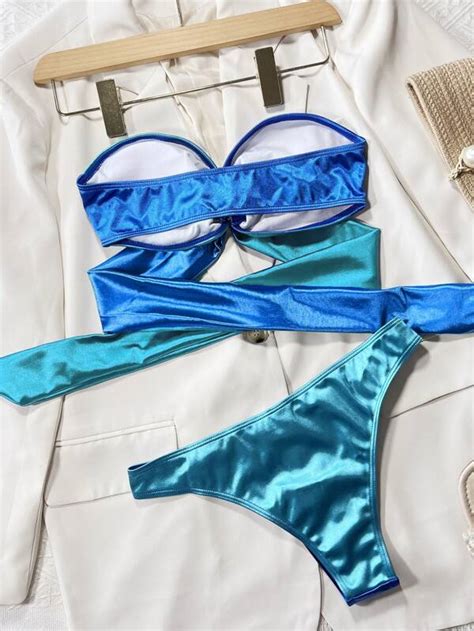 SHEIN Swim SXY Conjunto De Bikini De Dos Tonos Con Detalle De Junta