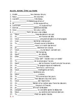 Aller Avoir Être Faire French Verbs Worksheet 3 by jer520 LLC | TPT