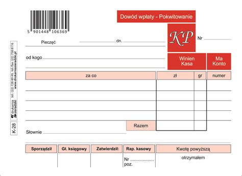 Dowód wpłaty KP KASA PRZYJMIE KP DWUKOLOROWE K 28 Drukarnia Sieradzki