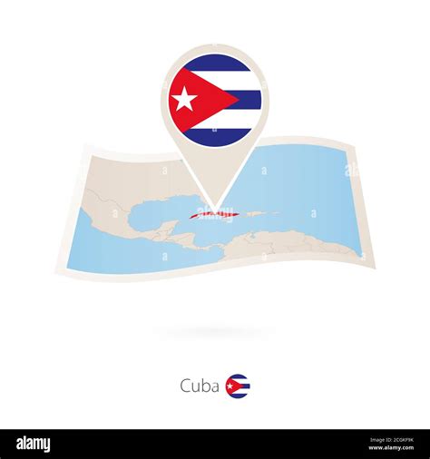 Folded Paper Map Of Cuba With Flag Pin Of Cuba Vector Illustration