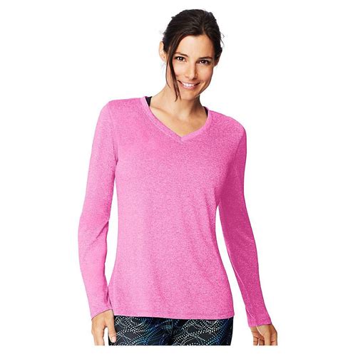 Hanes Sport™ Cool Dri Womens Performance Long Sleeve V Neck T Shirt