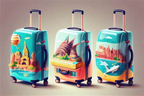 Premium Ai Image Suitcases For Traveling With Stickers Of Foreign