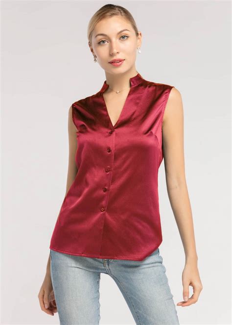 Red Satin Sleeveless Blouse Satin Blouses Clothes Fashion