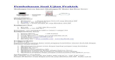 Pembahasan Soal Ujian Praktek Tkj Membuat Pc Router Dan Proxy Server