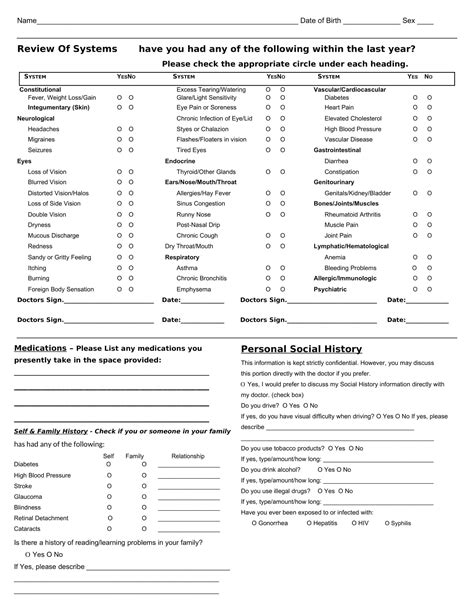 Free Printable Review Of Systems Templates Pdf Word