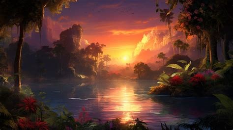 Premium AI Image | Beautiful Anime Sunset Scenery Dramatic Fantasy