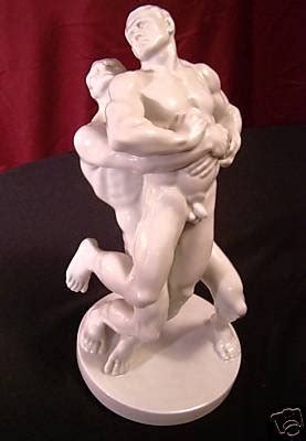 Herend Large Nude Naked Male Wrestlers Artist Signed