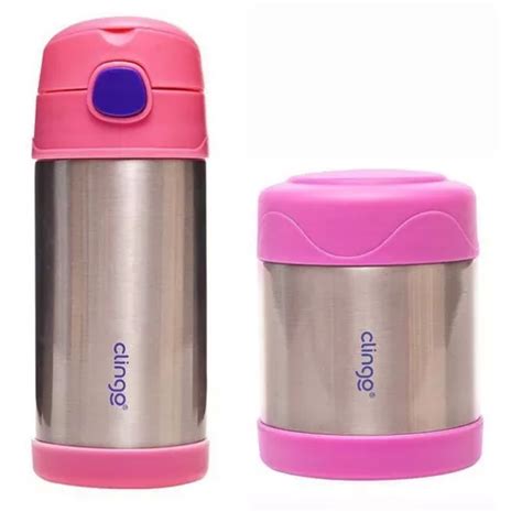 Kit Garrafa E Pote Térmico Inox Infantil Clingo Rosa Parcelamento sem